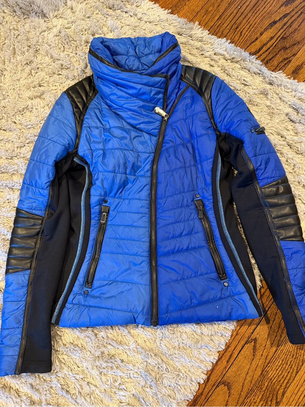 Alp N Rock Blue Quilted Puffer Jacket with Black Trim